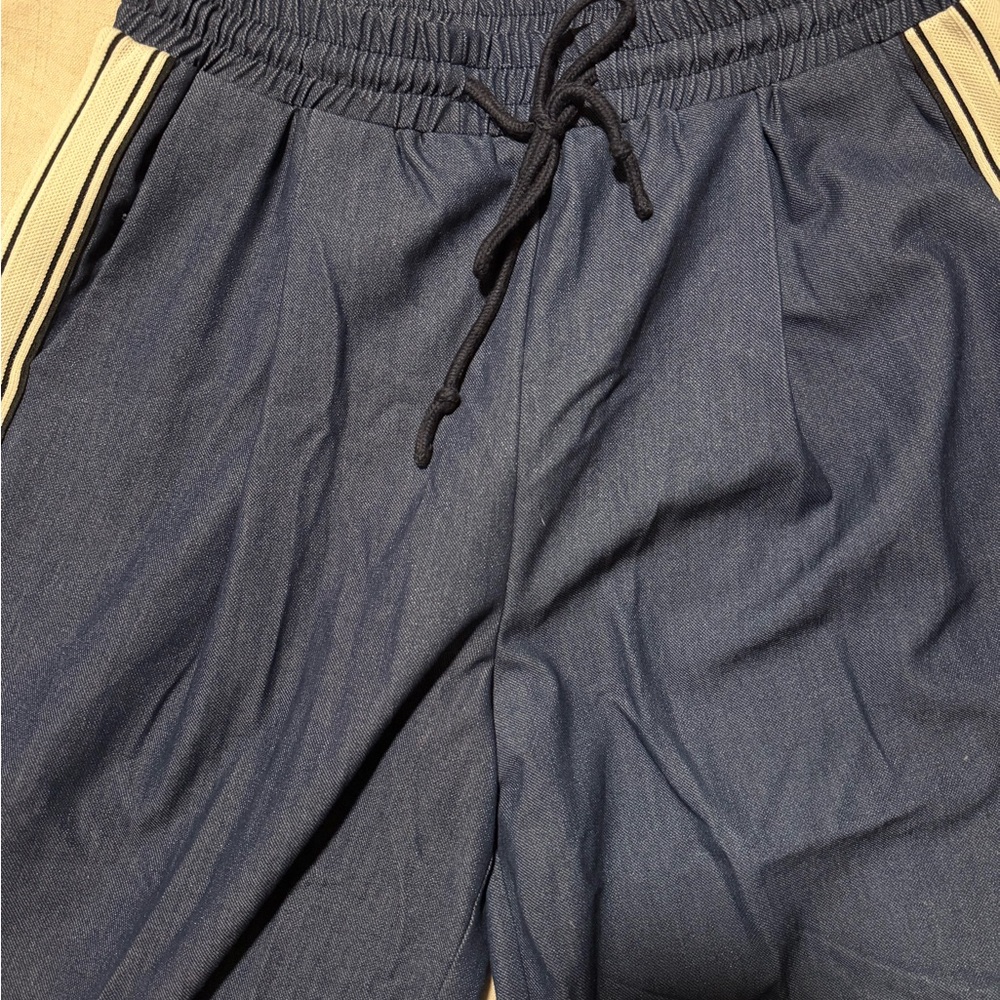 Women’s Navy Blue Pants with Beige Stripes